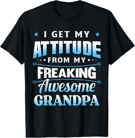 Funny I Get My Attitude from My Freaking Awesome Grandpa T-Shirt - T-Shirt | Black
