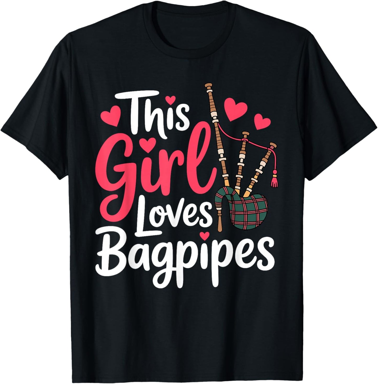 Cute Bagpipe Design Girls Bagpipe Player Bagpiper T-Shirt - T-Shirt | Black
