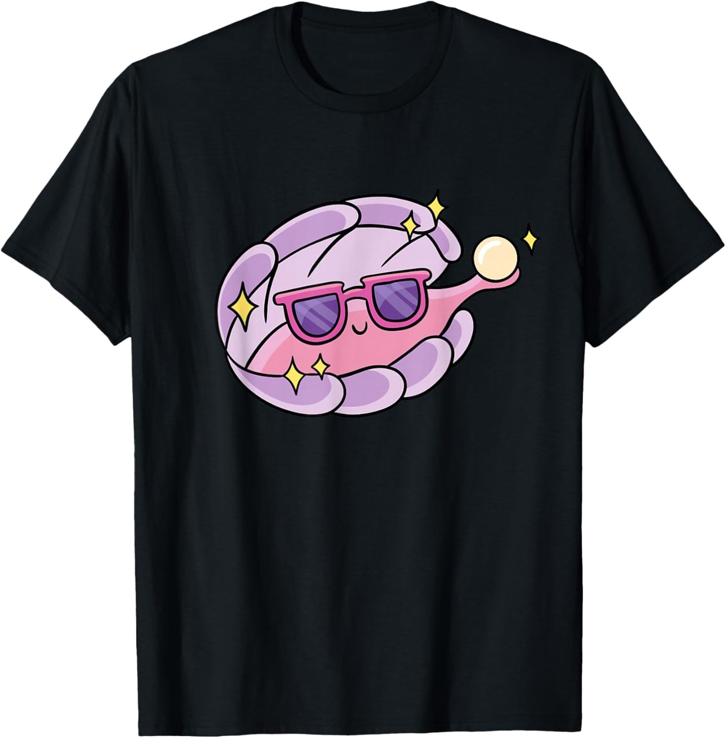 Cartoon Clam With Sunglasses And Pearl T-Shirt - T-Shirt | Black