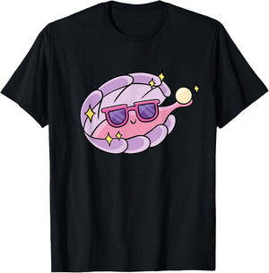 Cartoon Clam With Sunglasses And Pearl T-Shirt - T-Shirt | Black