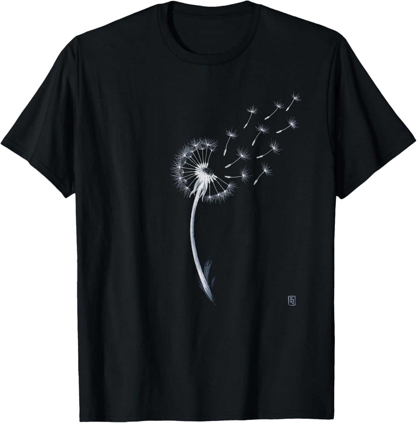 The Dandelion Wish - Minimalist Japanese Ink Sumi E Line Art T-Shirt - T-Shirt | Black