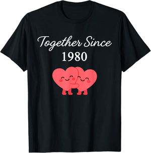 Together Since 1980 46th Anniversary Romantic Love Graphic T-Shirt - T-Shirt | Black