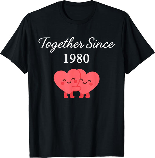 Together Since 1980 46th Anniversary Romantic Love Graphic T-Shirt - T-Shirt | Black