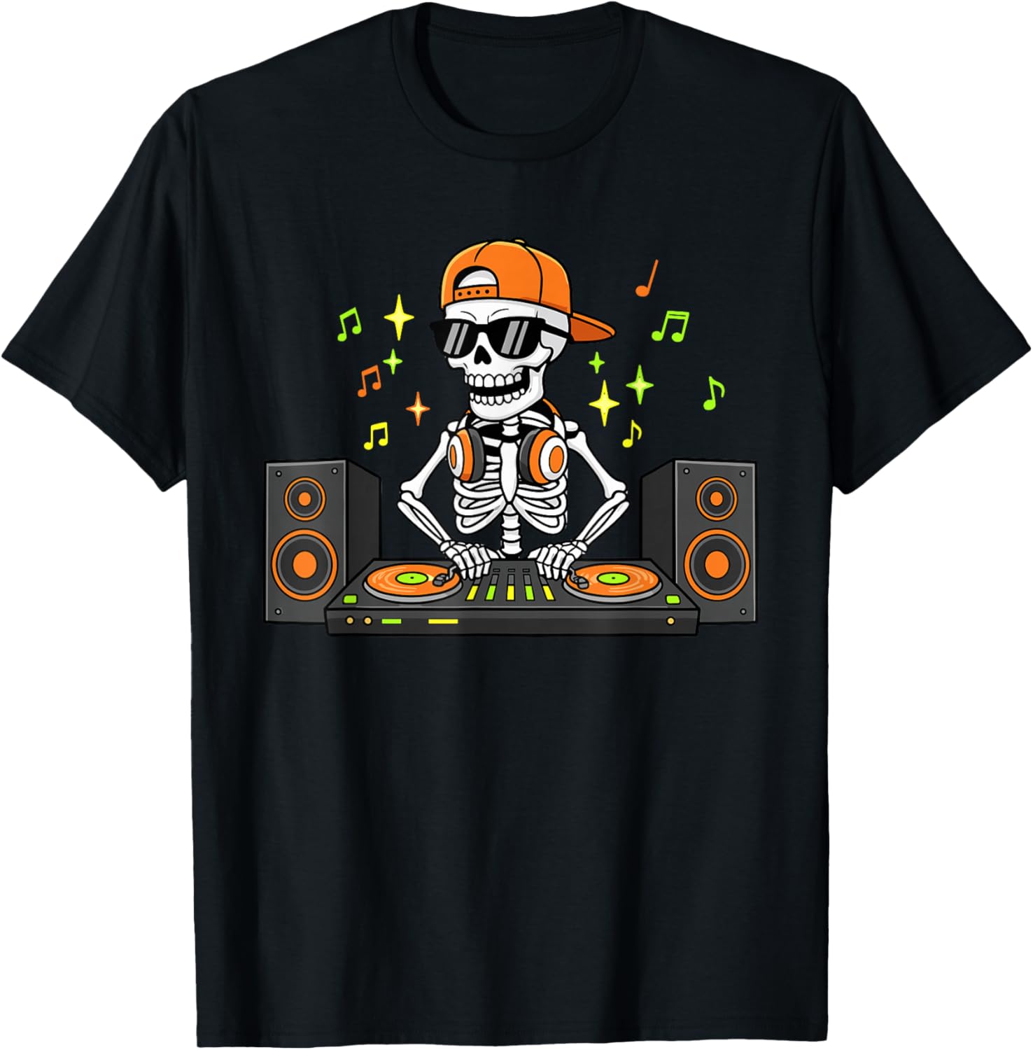 DJ Skeleton Mixing Decks Rave Halloween EDM T-Shirt - T-Shirt | Black