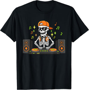 DJ Skeleton Mixing Decks Rave Halloween EDM T-Shirt - T-Shirt | Black