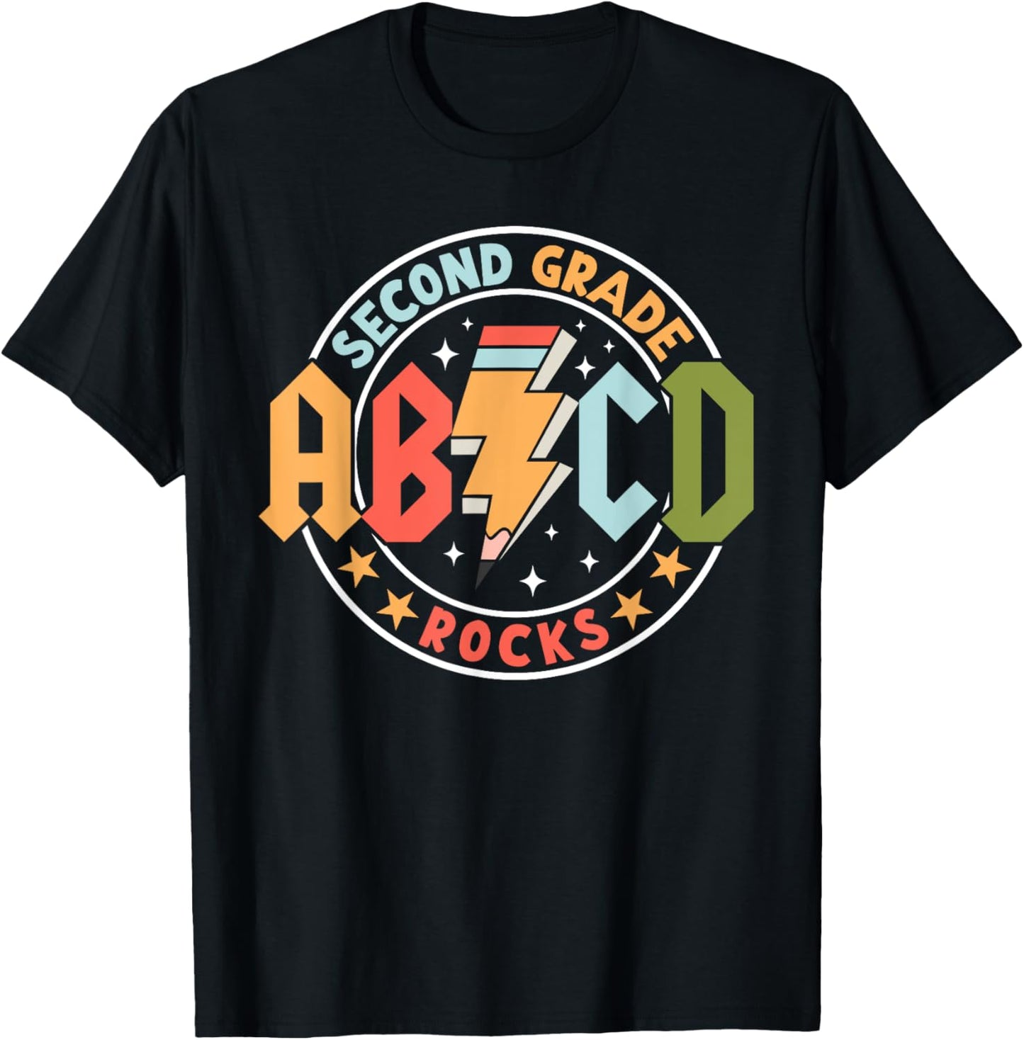 ABCD 2nd Grade Rocks Pencil Lightning Teachers Rock Boys T-Shirt - T-Shirt | Black