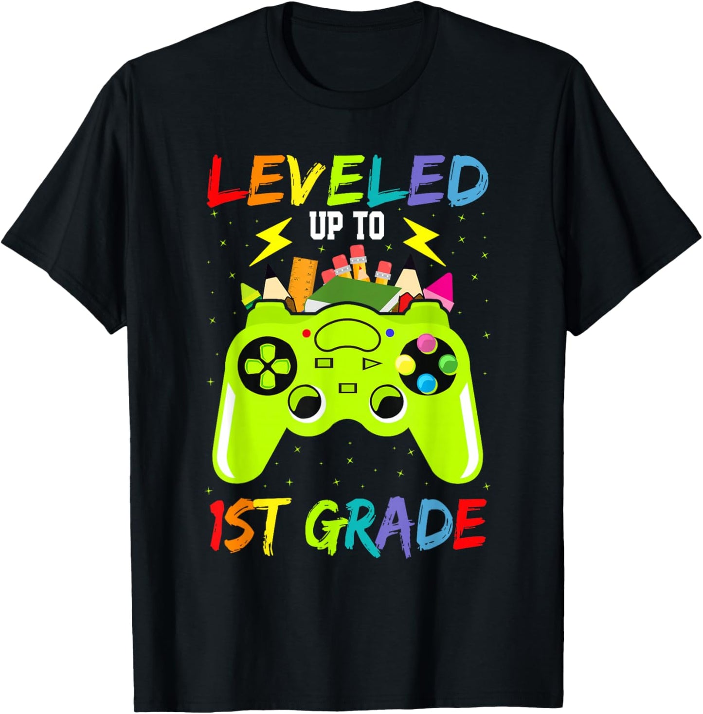 Leveled Up To 1st Grade Gamer Back To School First Day Boys T-Shirt - T-Shirt | Black