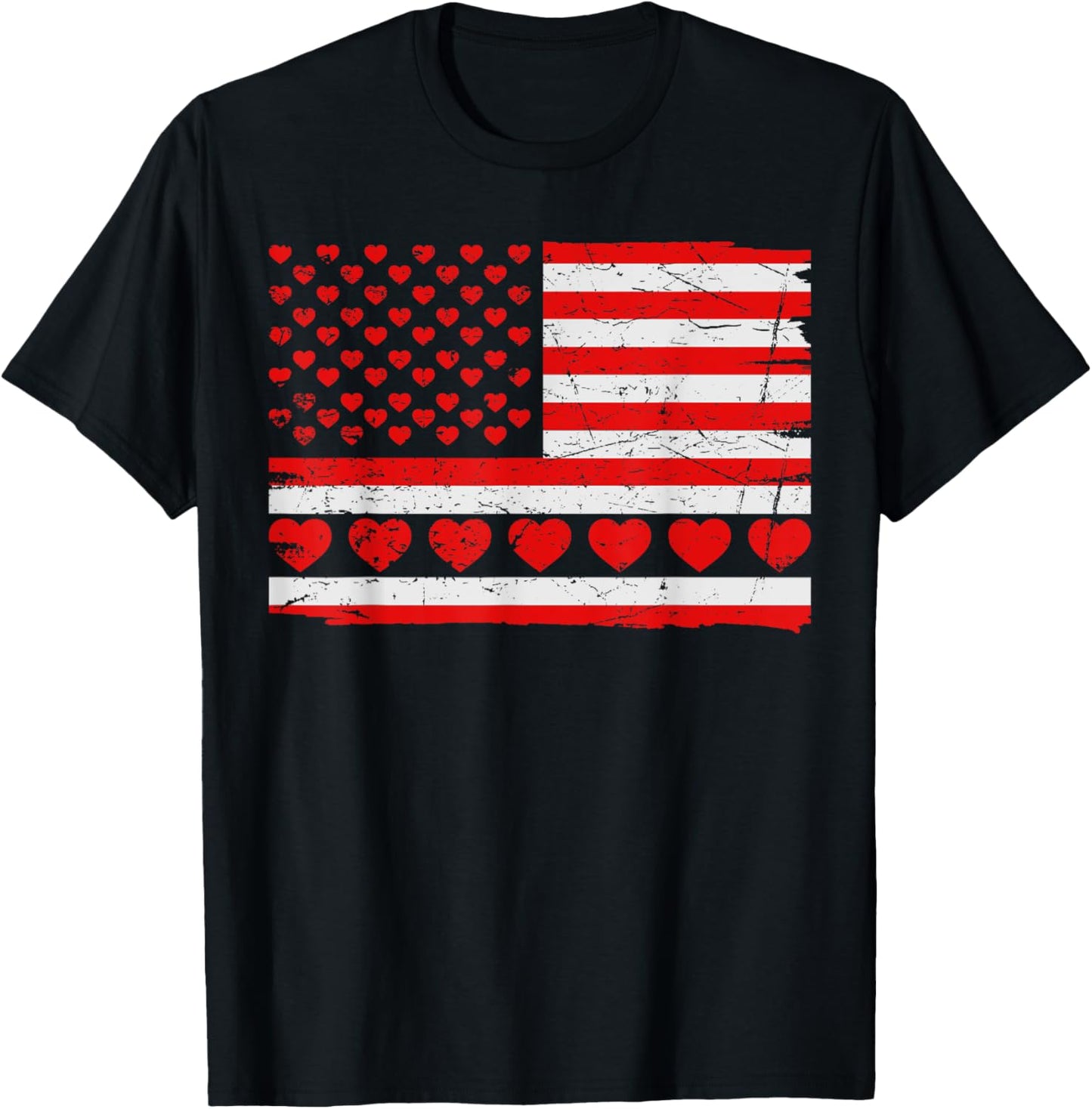 Patriotic US American Flag Hearts Valentines Day T-Shirt - T-Shirt | Black