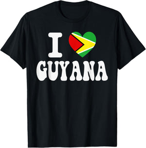 I Love Guyana Heart Flag Retro Travel Souvenir T-Shirt - T-Shirt | Black