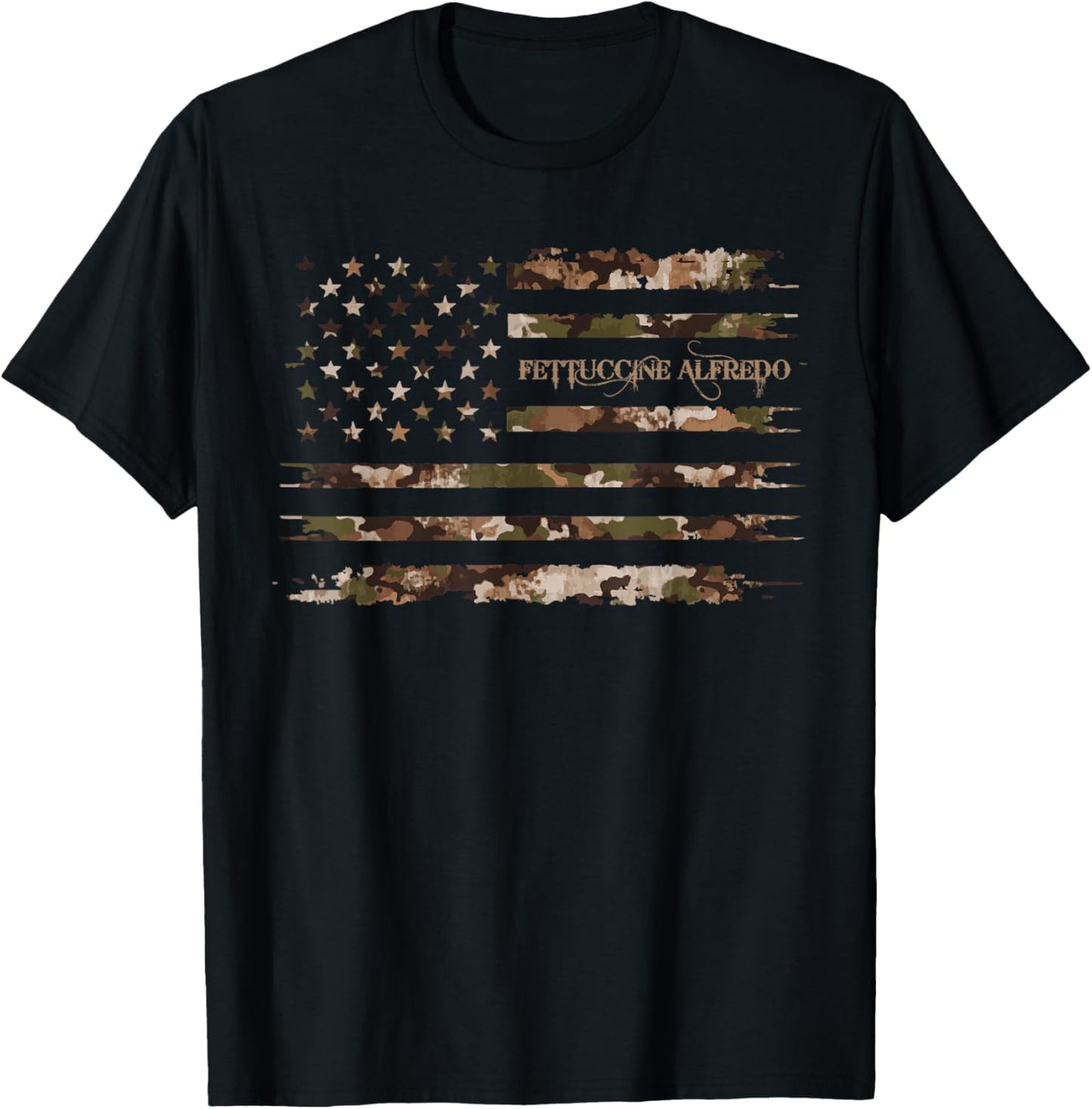 Fettuccine Alfredo Italian Food Pasta Lover Camo Distressed T-Shirt - T-Shirt | Black