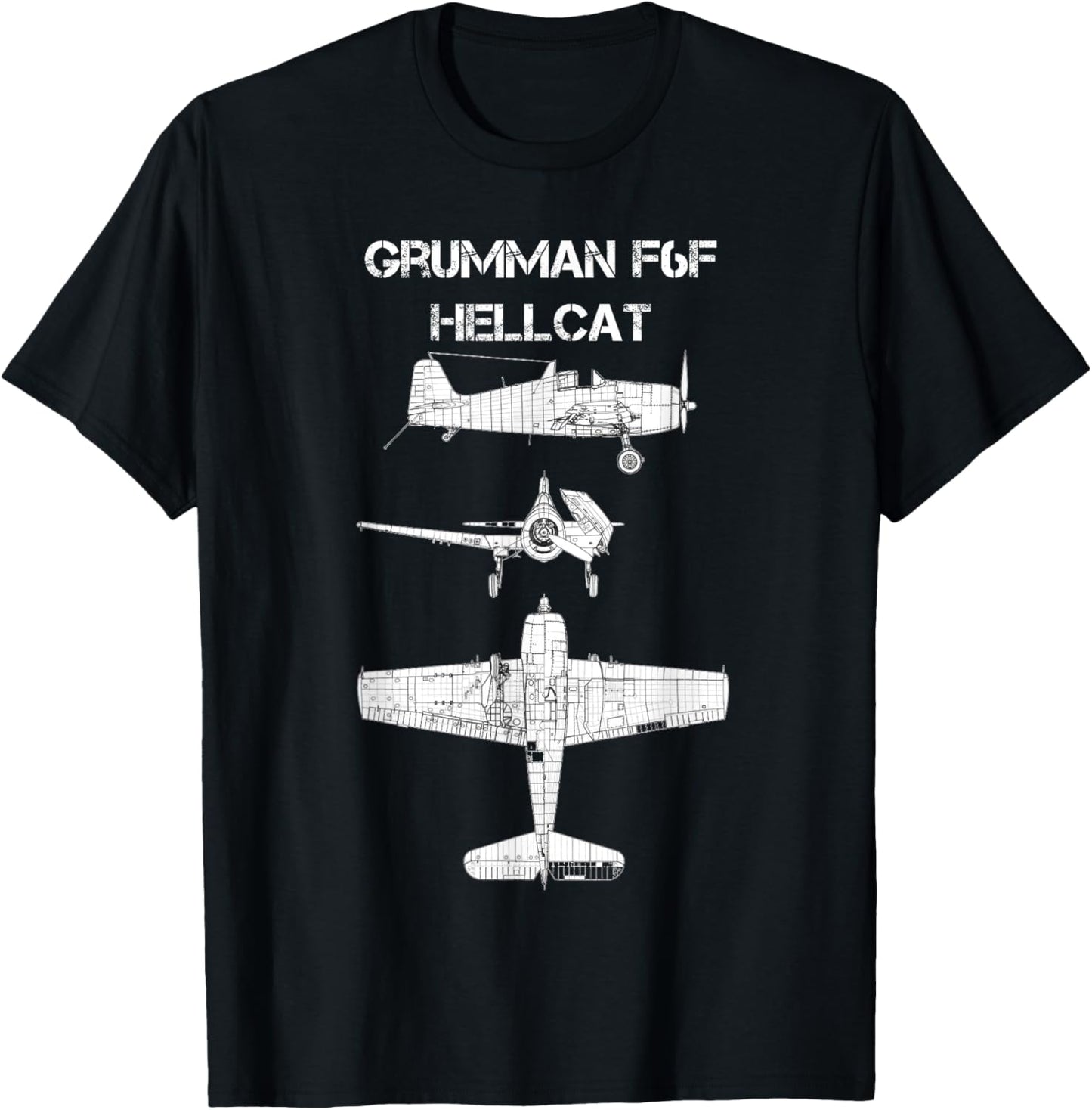 Grumman F6F Hellcat WW2 Navy Airplane Blueprint T-Shirt - T-Shirt | Black