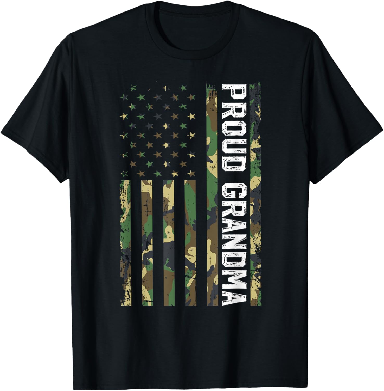 Proud Grandma Of A Soldier Grandma Military Grandma US Flag T-Shirt - T-Shirt | Black