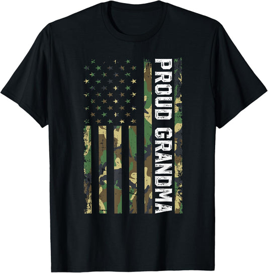 Proud Grandma Of A Soldier Grandma Military Grandma US Flag T-Shirt - T-Shirt | Black