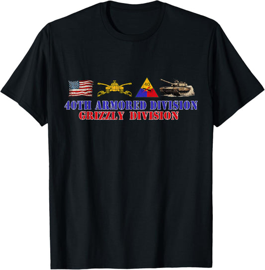 40th Armored Division Grizzly Division Retro Veterans Day T-Shirt - T-Shirt | Black