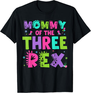 Mommy of The Three Rex Funny Cute Dinosaur Birthday Family T-Shirt - T-Shirt | Black