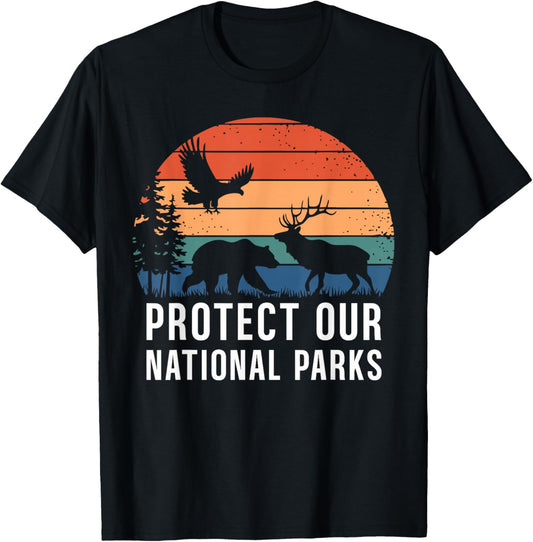 Protect Our National Parks Retro Wildlife Conservation T-Shirt - T-Shirt | Black