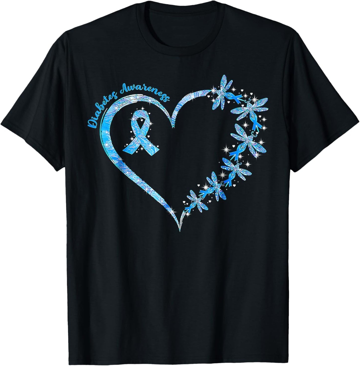 In November We Wear Blue Cure Diabetes Awareness Love Heart T-Shirt - T-Shirt | Black