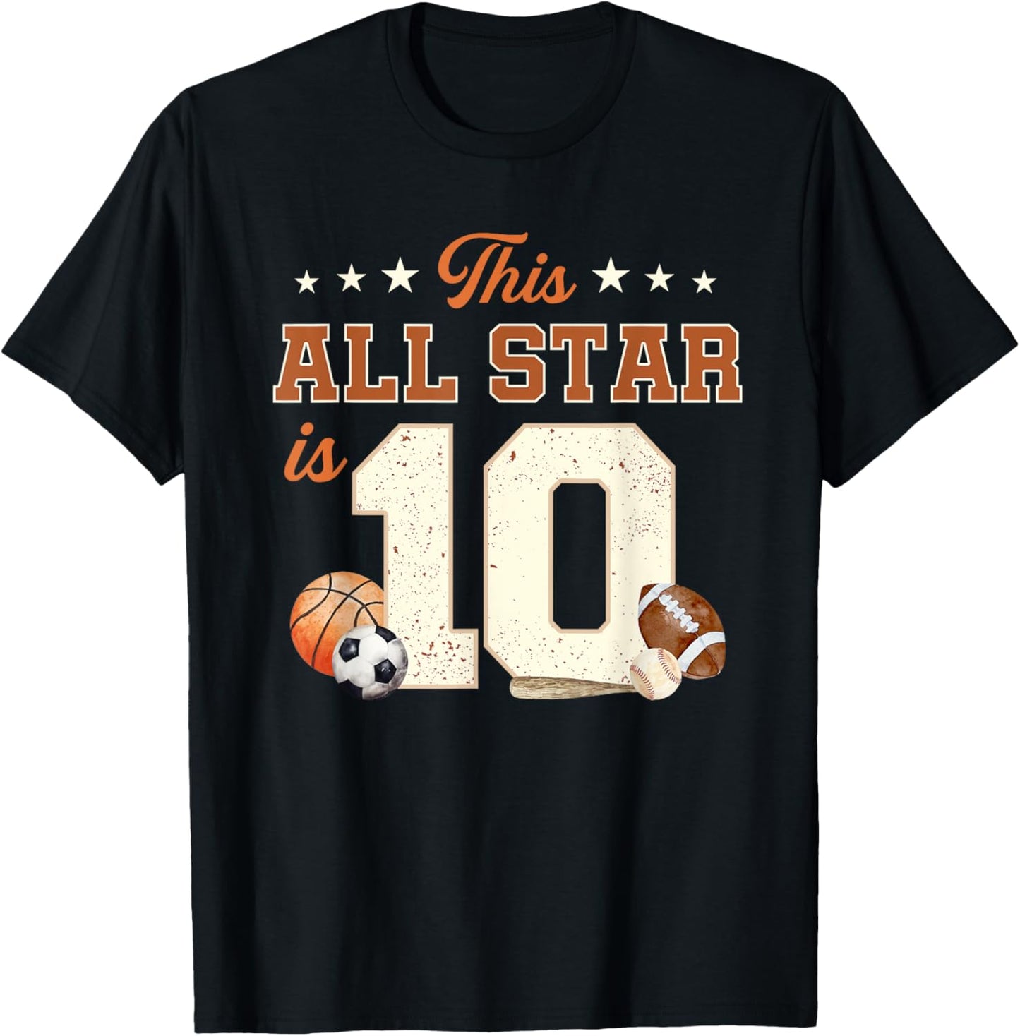 This All Star is 10 Year Old Boy 10th Birthday Sports T-Shirt - T-Shirt | Black
