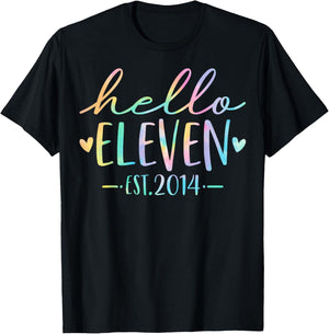 Hello Eleven Est 2014 11 Years Old 11th Birthday Girls Boys T-Shirt - T-Shirt | Black