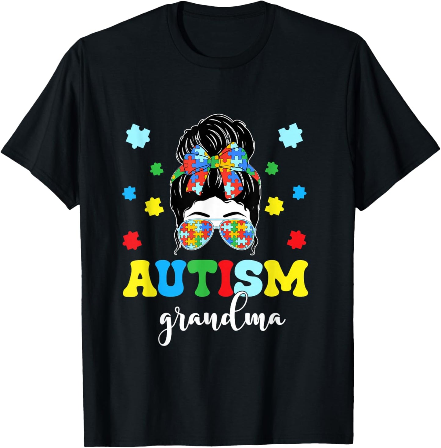 Autism Grandma Life Messy Bun Bandana Autism Grandma Women T-Shirt - T-Shirt | Black