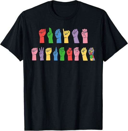 Autism Awareness ASL Hand Sign Language Special Education T-Shirt - T-Shirt | Black
