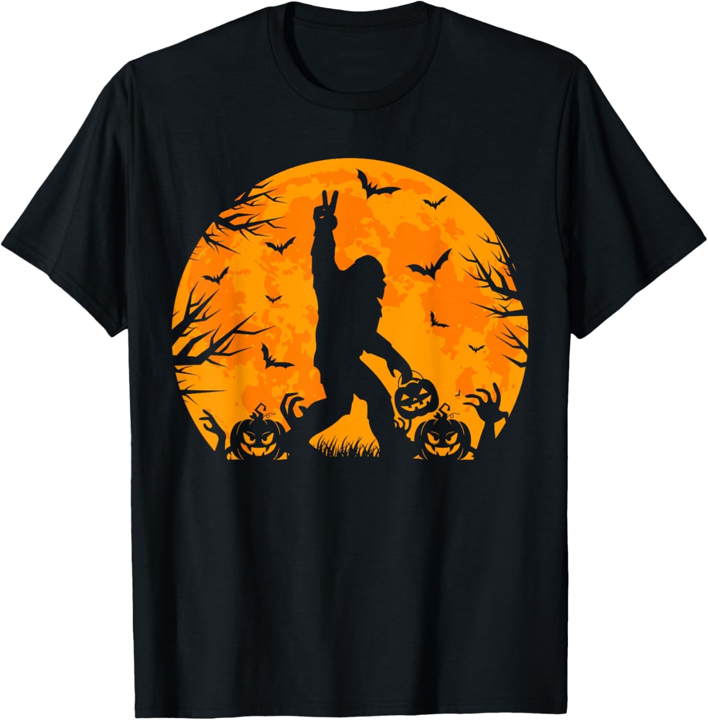 Spooky Halloween Bigfoot Pumpkin Funny Halloween Sasquatch T-Shirt - T-Shirt | Black
