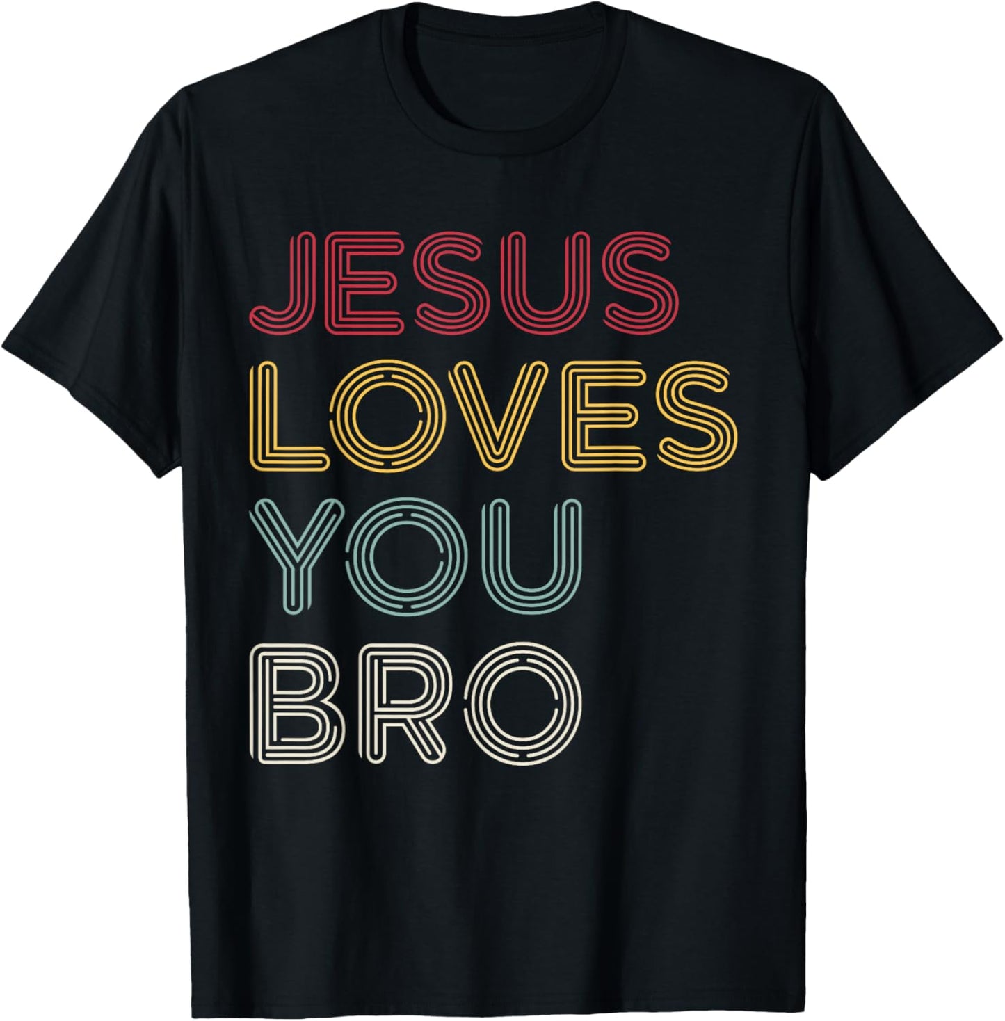 Retro Jesus Loves You Bro, Funny Christian Faith T-Shirt - T-Shirt | Black