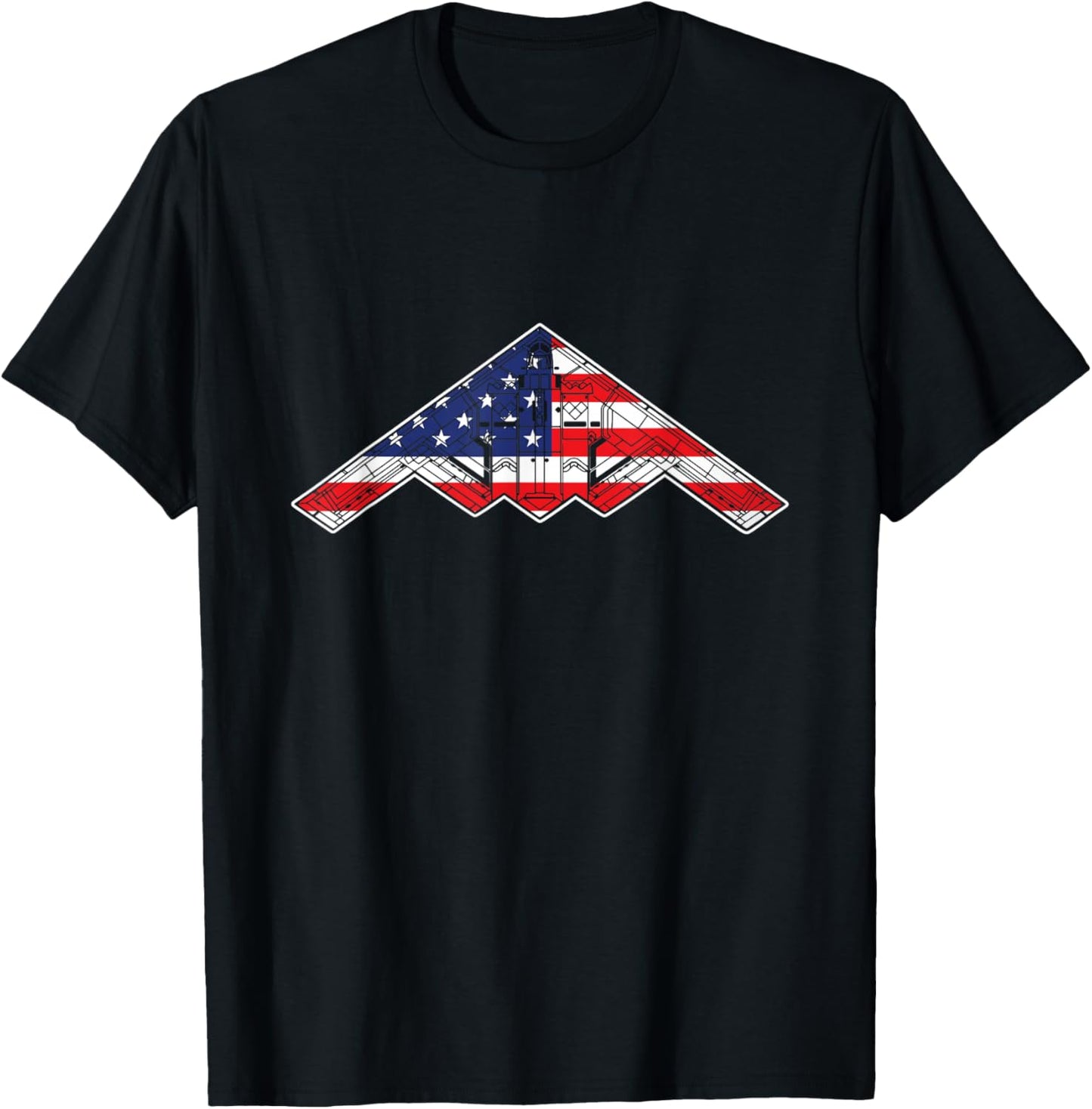 B-2 Bomber Stealth Aircraft Schematic American Flag B2 T-Shirt - T-Shirt | Black