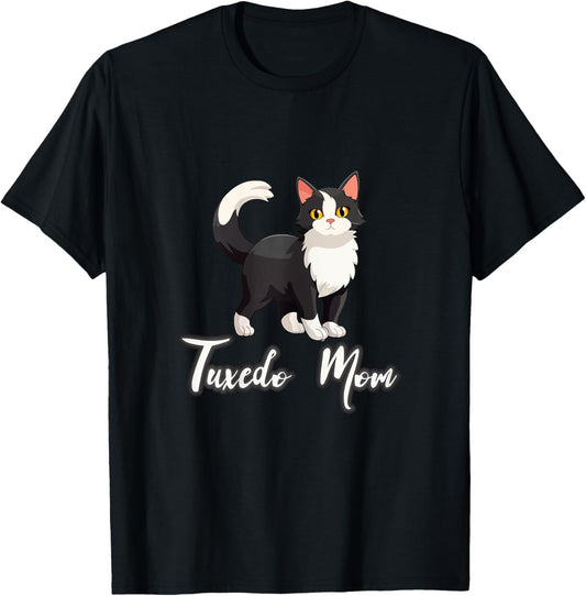 Tuxedo Cat Mom Shirt Funny Kitten Mama Cat Lover Mothers Day Kids T-Shirt - T-Shirt | Black