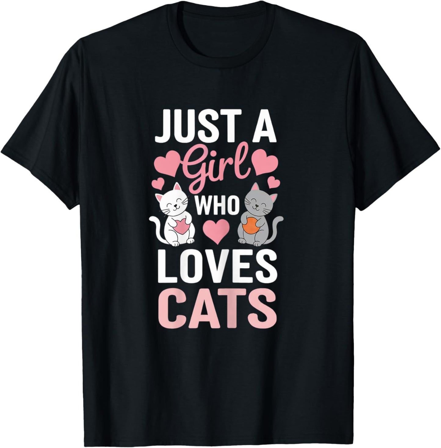 Kitten Just a girl who loves Cats Shirt Cute Cat Lover Heart T-Shirt - T-Shirt | Black