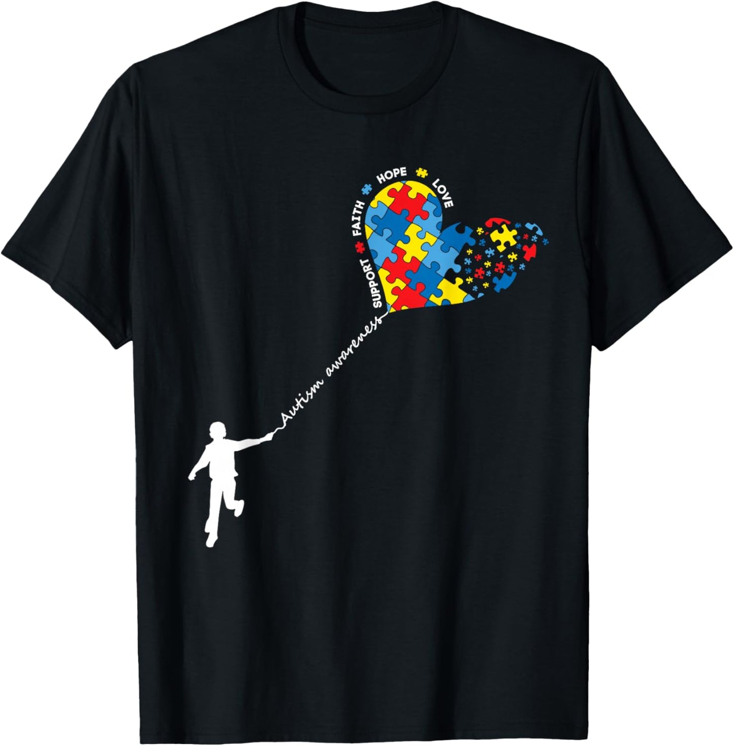 Autism Awareness Puzzle Heart Balloon Love Hope Support T-Shirt - T-Shirt | Black