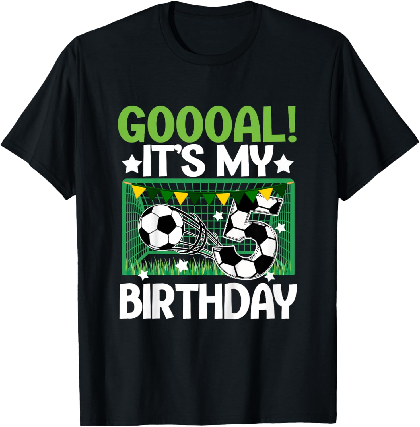 Kids 5th Birthday Party Soccer Boy Five Year Old Soccer Player T-Shirt - T-Shirt | Black