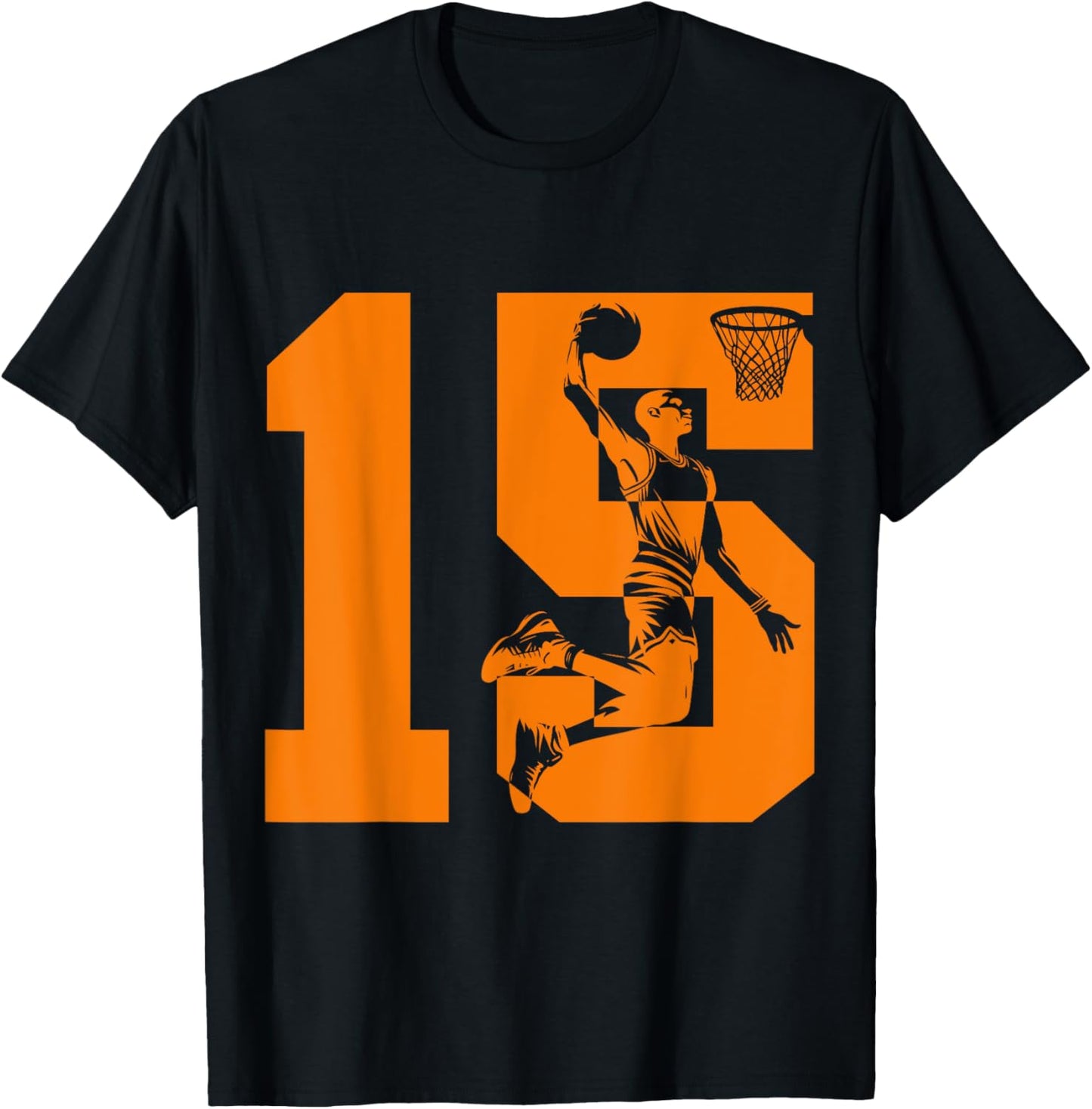 Number 15 Basketball 15th Birthday T-Shirt - T-Shirt | Black