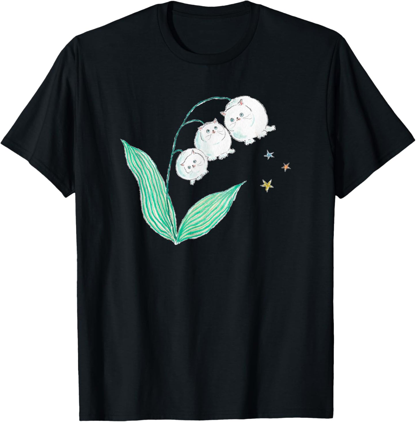 Vintage Cat Lily Of The Valley Flower Funny Pet Lover T-Shirt - T-Shirt | Black