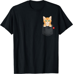 Red Cat in Pocket T-Shirt - T-Shirt | Black