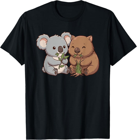 Cute Koala Wombat Eating Australian Animals Kawaii Foodie T-Shirt - T-Shirt | Black
