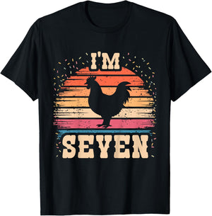 Chicken 7 Year Old Birthday Boy Girl 7th Chicken Birthday T-Shirt - T-Shirt | Black