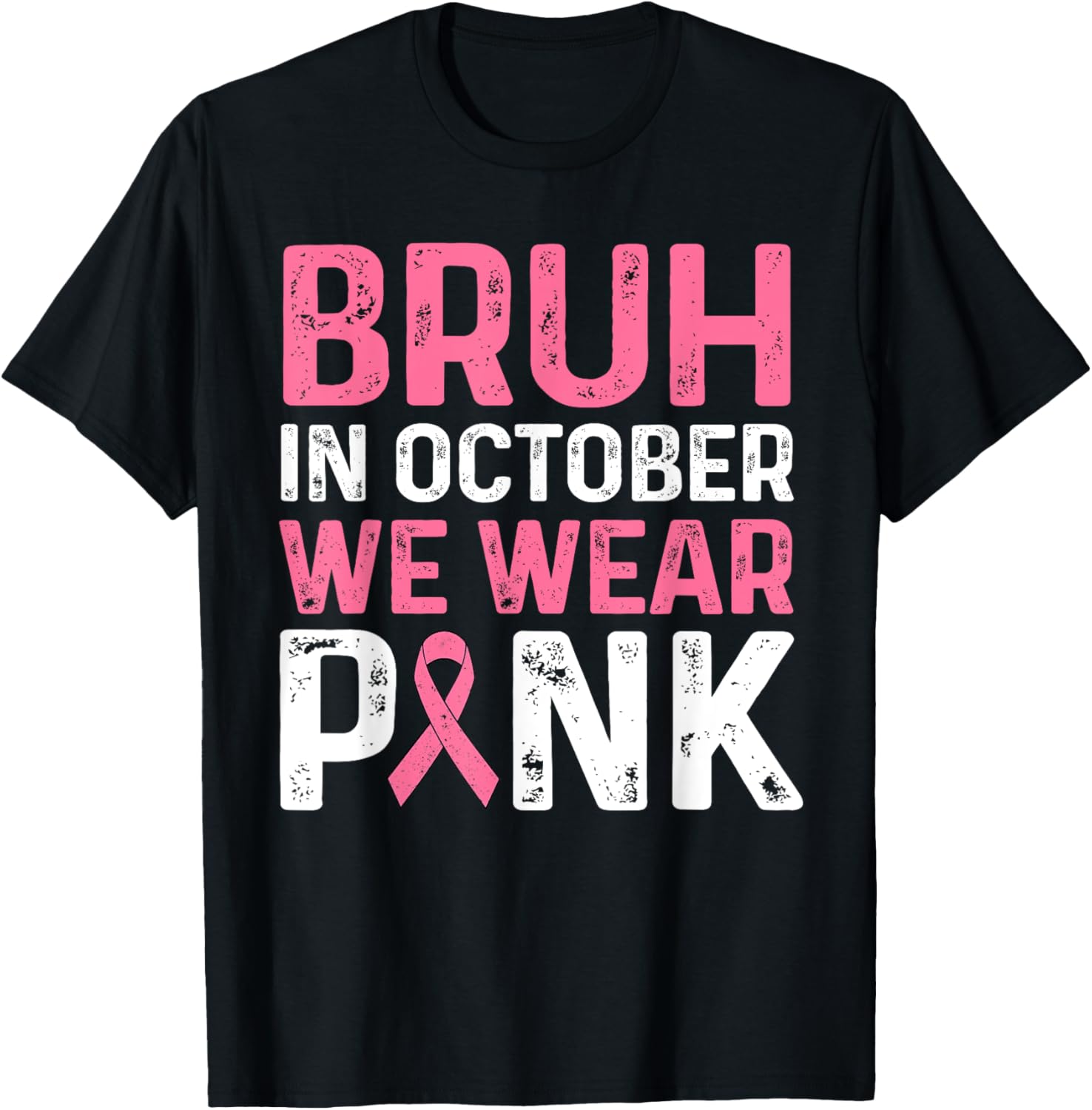 Breast Cancer Shirts for Kids Boys Bruh In October Wear Pink T-Shirt - T-Shirt | Black