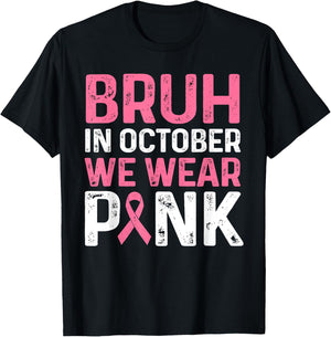 Breast Cancer Shirts for Kids Boys Bruh In October Wear Pink T-Shirt - T-Shirt | Black