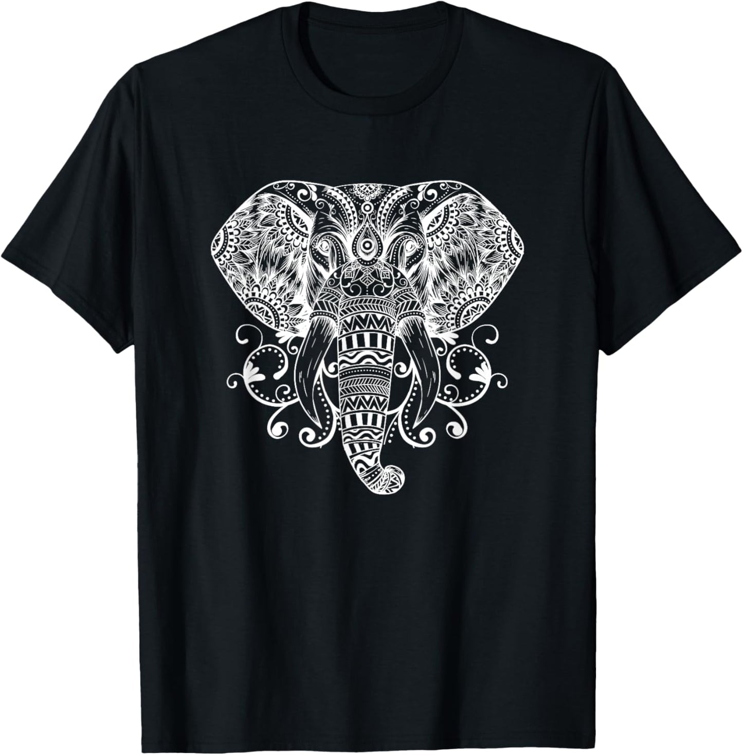 Elephant Face Energy Mandala Yoga Meditation Men Women Kids T-Shirt - T-Shirt | Black