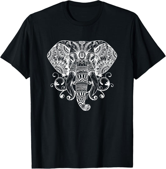 Elephant Face Energy Mandala Yoga Meditation Men Women Kids T-Shirt - T-Shirt | Black