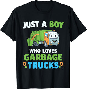 Just A Boy Who Loves Garbage Trucks Trash Truck T-Shirt - T-Shirt | Black