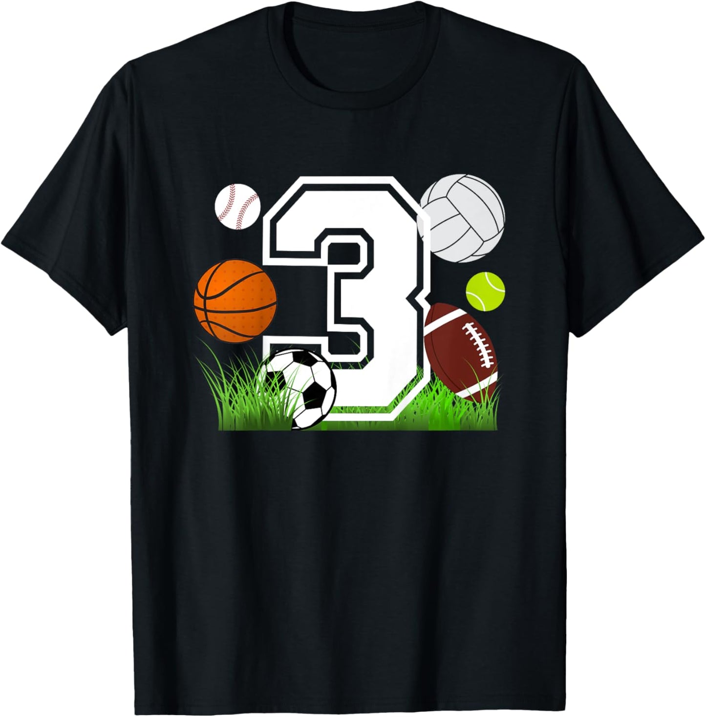 Kids 3rd Birthday Sports Birthday Theme Three Year Old Boy T-Shirt - T-Shirt | Black