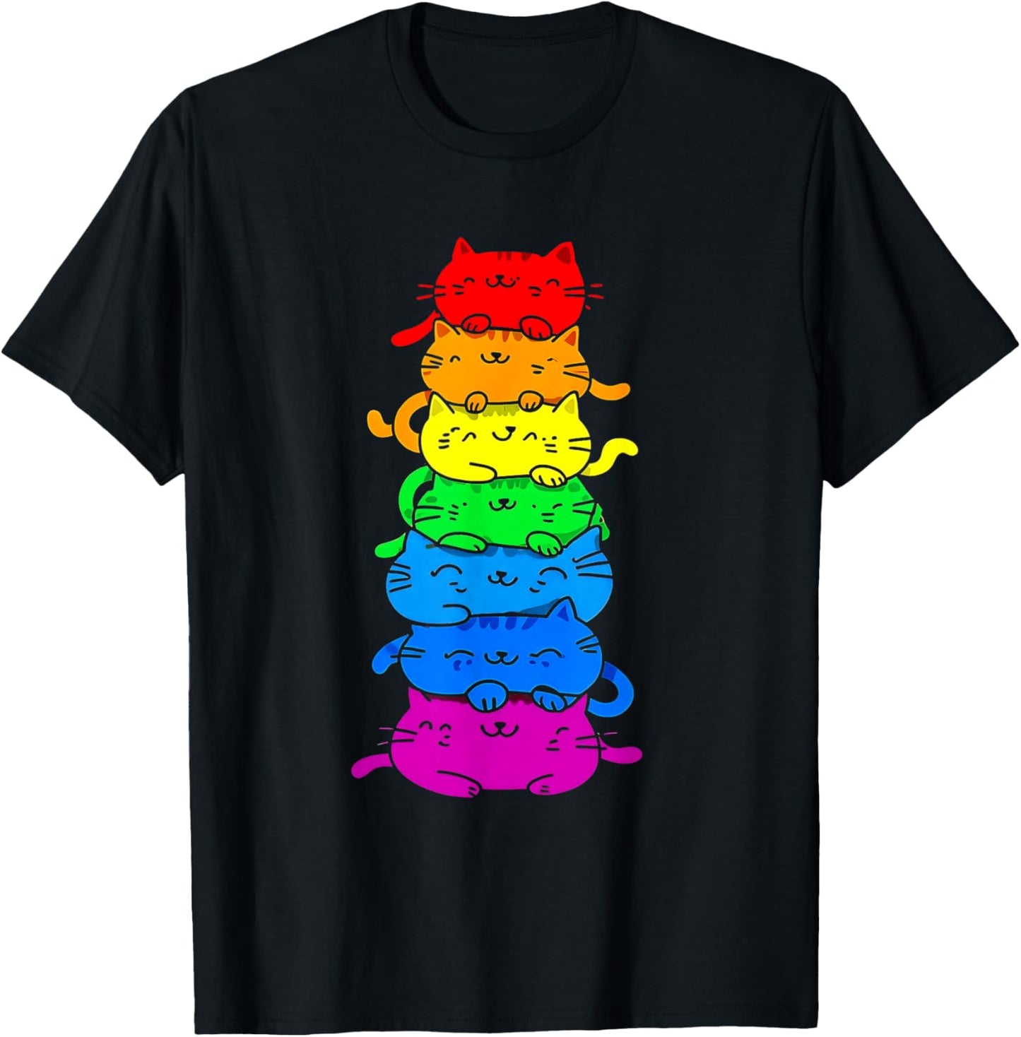 Cat Stack Rainbow Gay Pride Cute LGBT Animal Pet Lover Women Kids T-Shirt - T-Shirt | Black