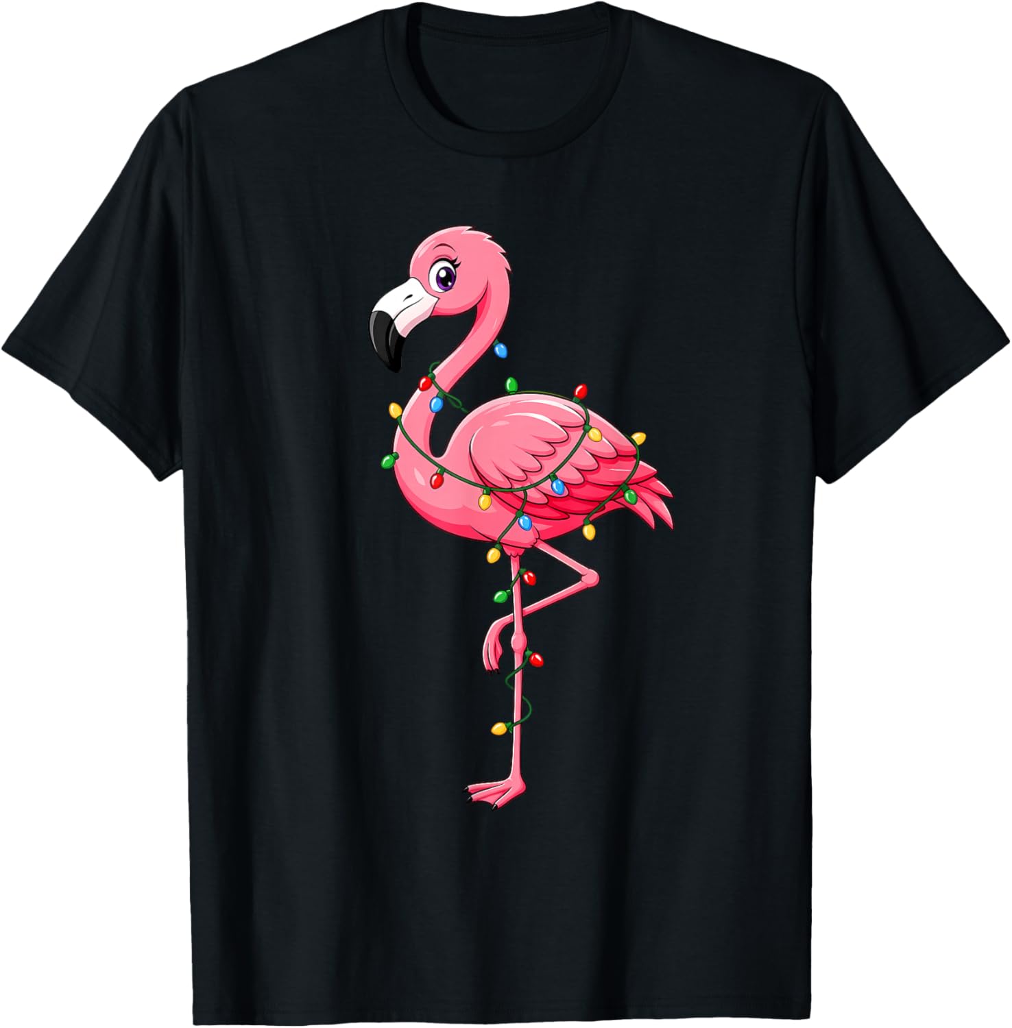 Tropical Pink Flamingo Summer Christmas in July Hawaii Women T-Shirt - T-Shirt | Black