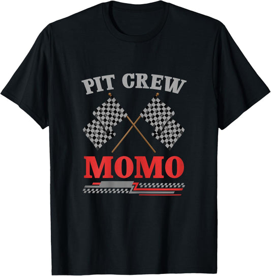 Retro Pit Crew Momo Gifts For Mother's Day Race Car Mom Momo T-Shirt - T-Shirt | Black