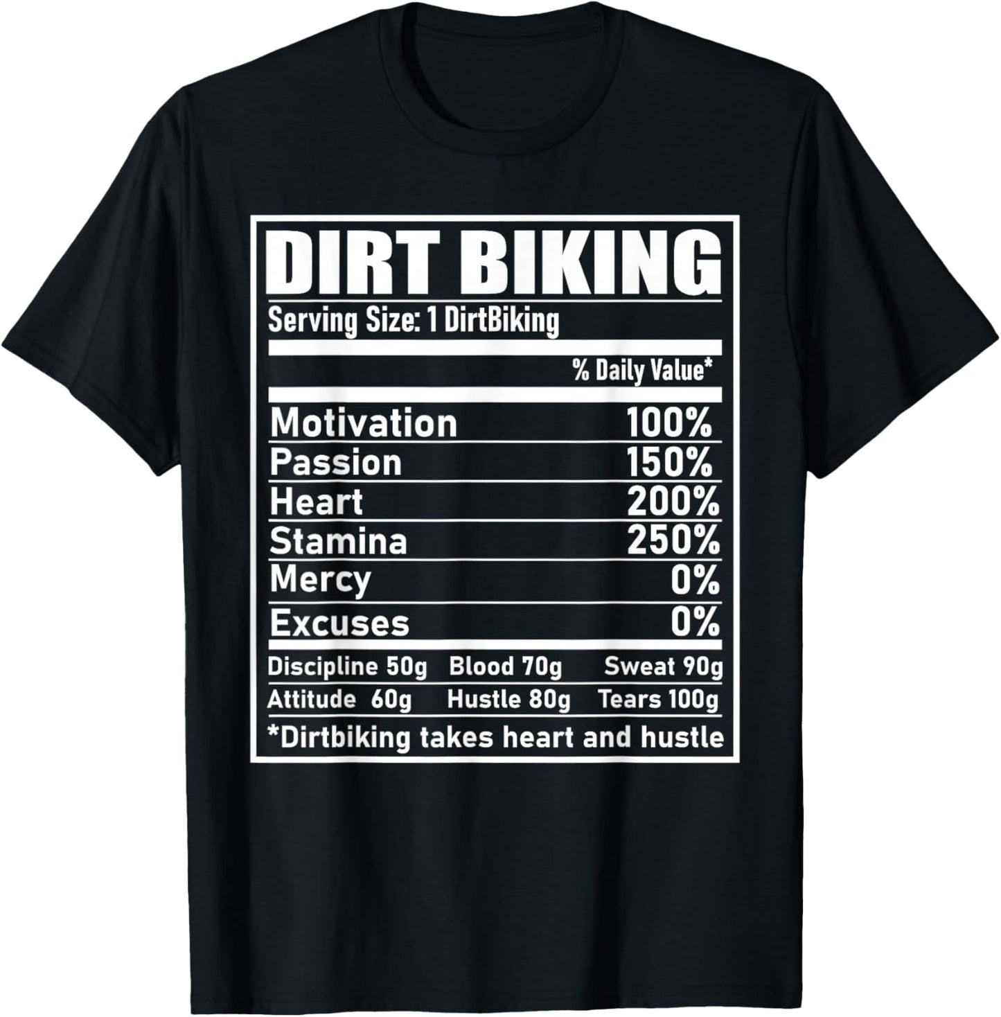 Funny Dirt Biking Nutrition Label: Motocross MX Dirt Bike T-Shirt - T-Shirt | Black