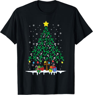 Faith Cross Christian Holiday Family Matching Christmas Tree T-Shirt - T-Shirt | Black