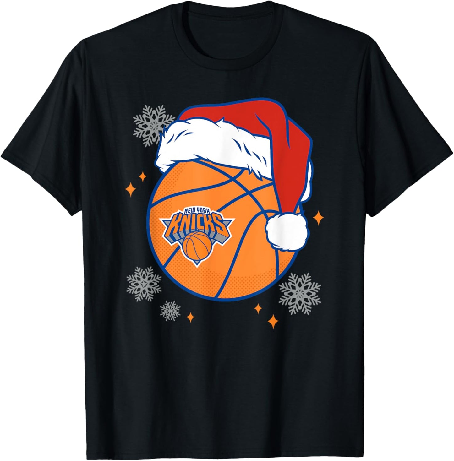 NBA New York Knicks Christmas Santa Hat Ball T-Shirt - T-Shirt | Black