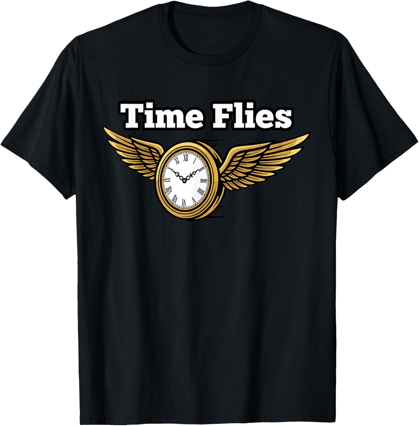 Time Flies Funny Clock with Wings T-Shirt - T-Shirt | Black